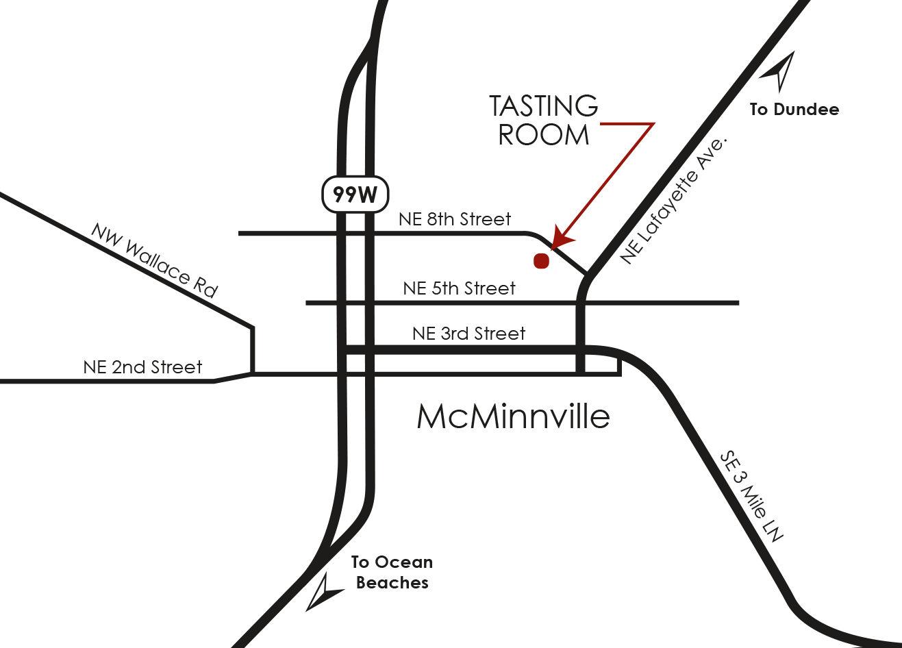 Map to Brittan Vineyards McMinnville tasting room